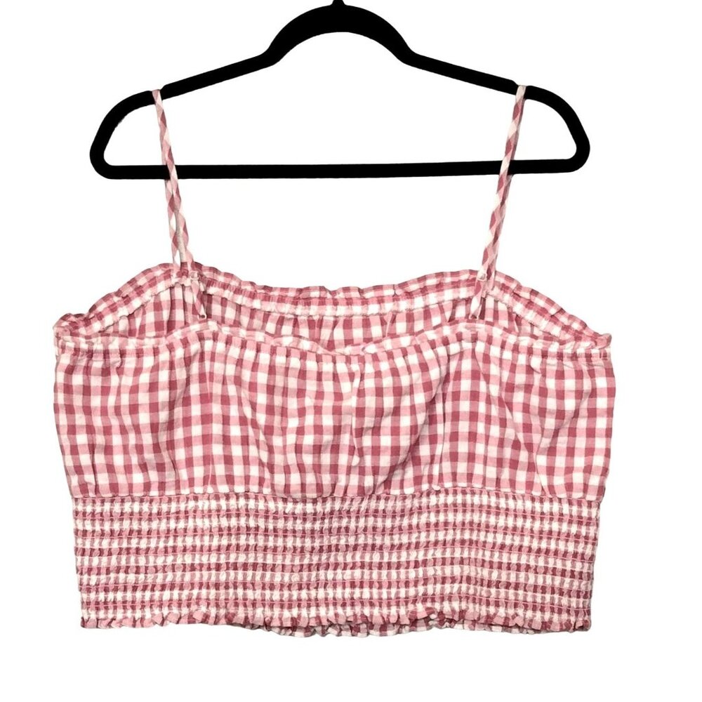 American Eagle Plus Size XXL Crop Top Gingham Smocked Pink White Lightweight - Picture 7 of 9